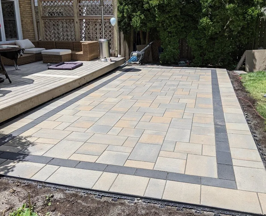 An interlock backyard patio