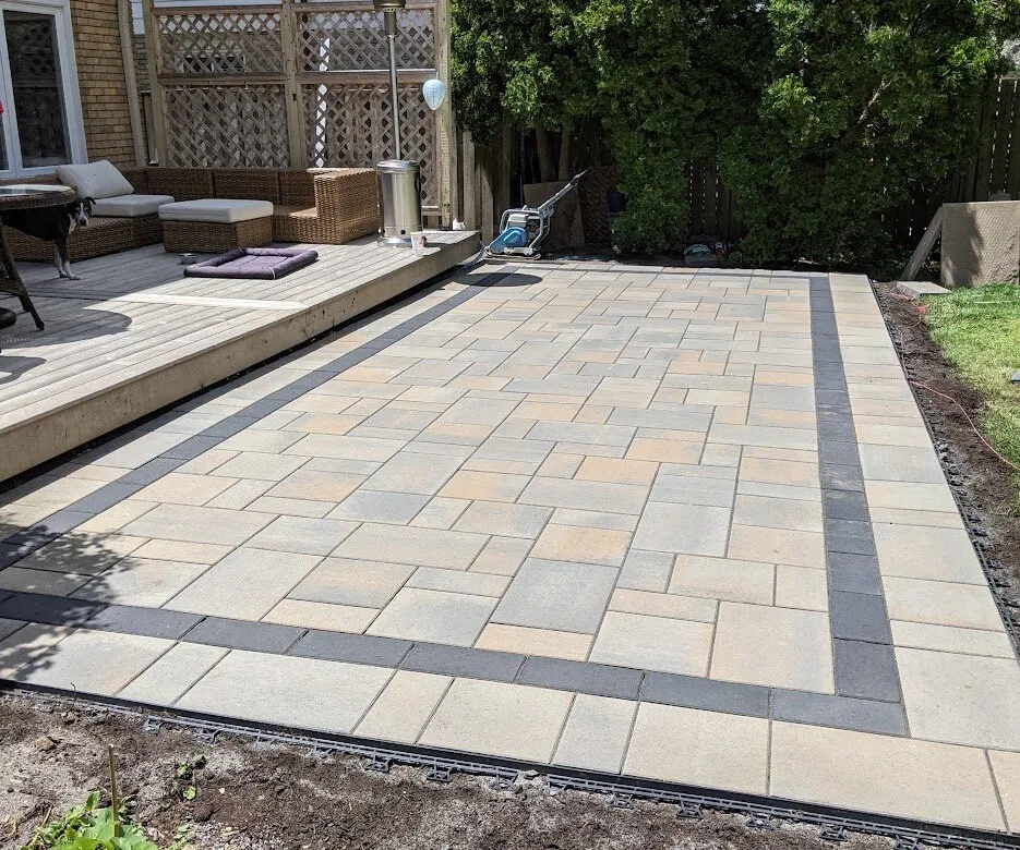 An interlock backyard patio