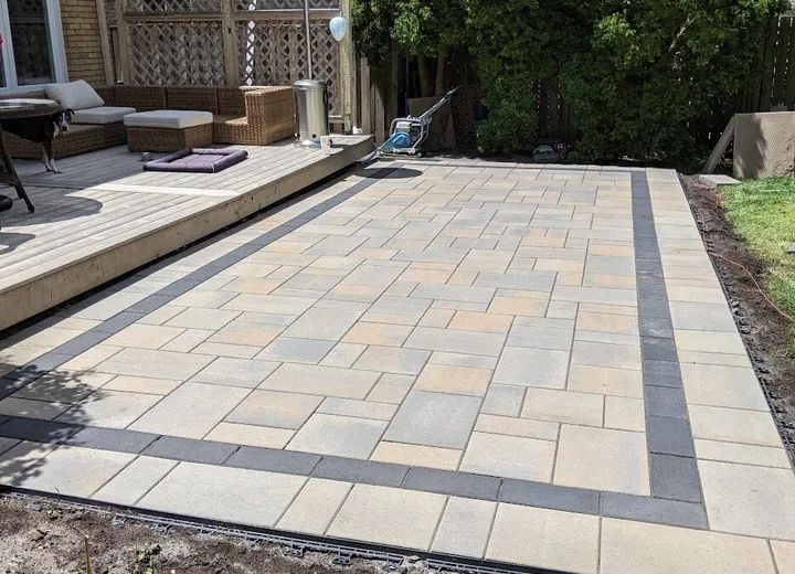 An interlock backyard patio