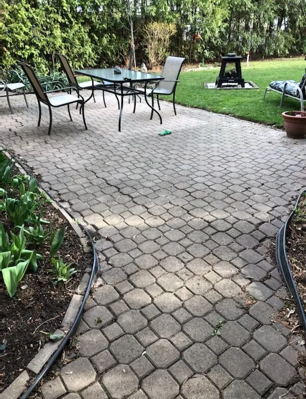 A dated interlock backyard