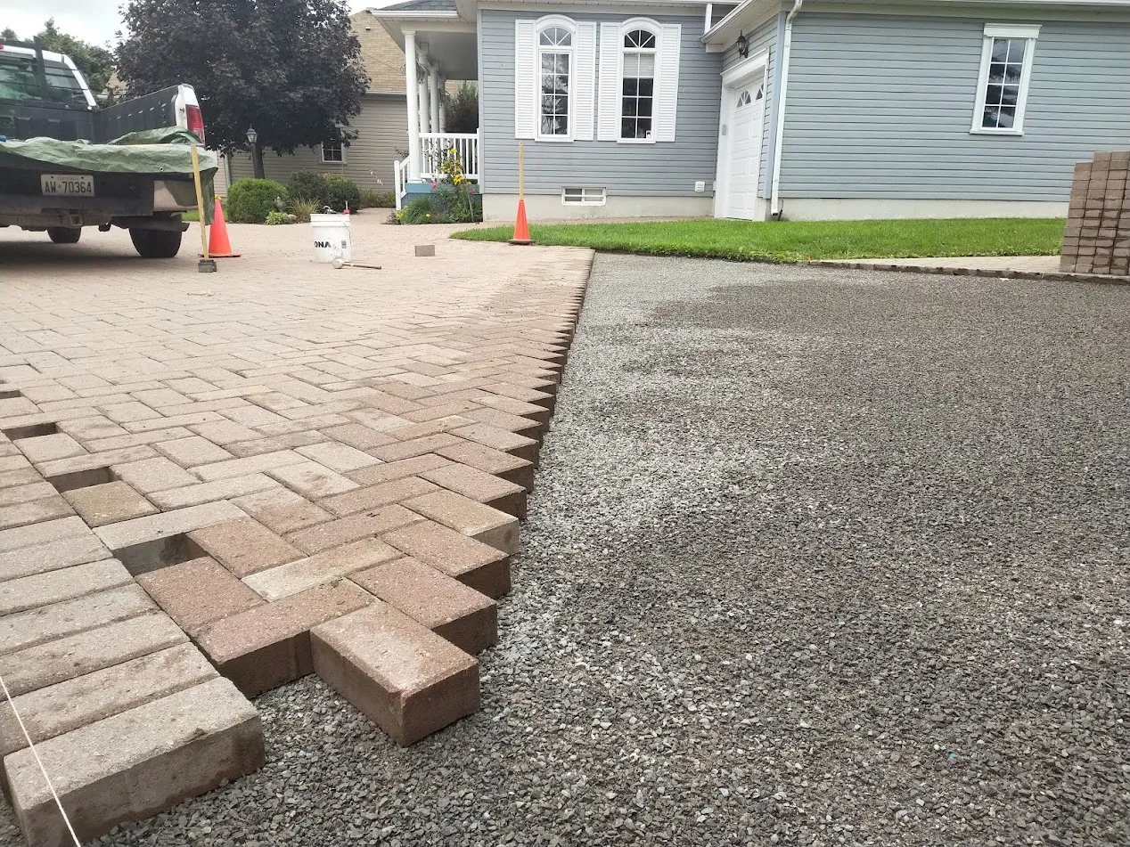 Commercial hardscaping and exterior paved access area.