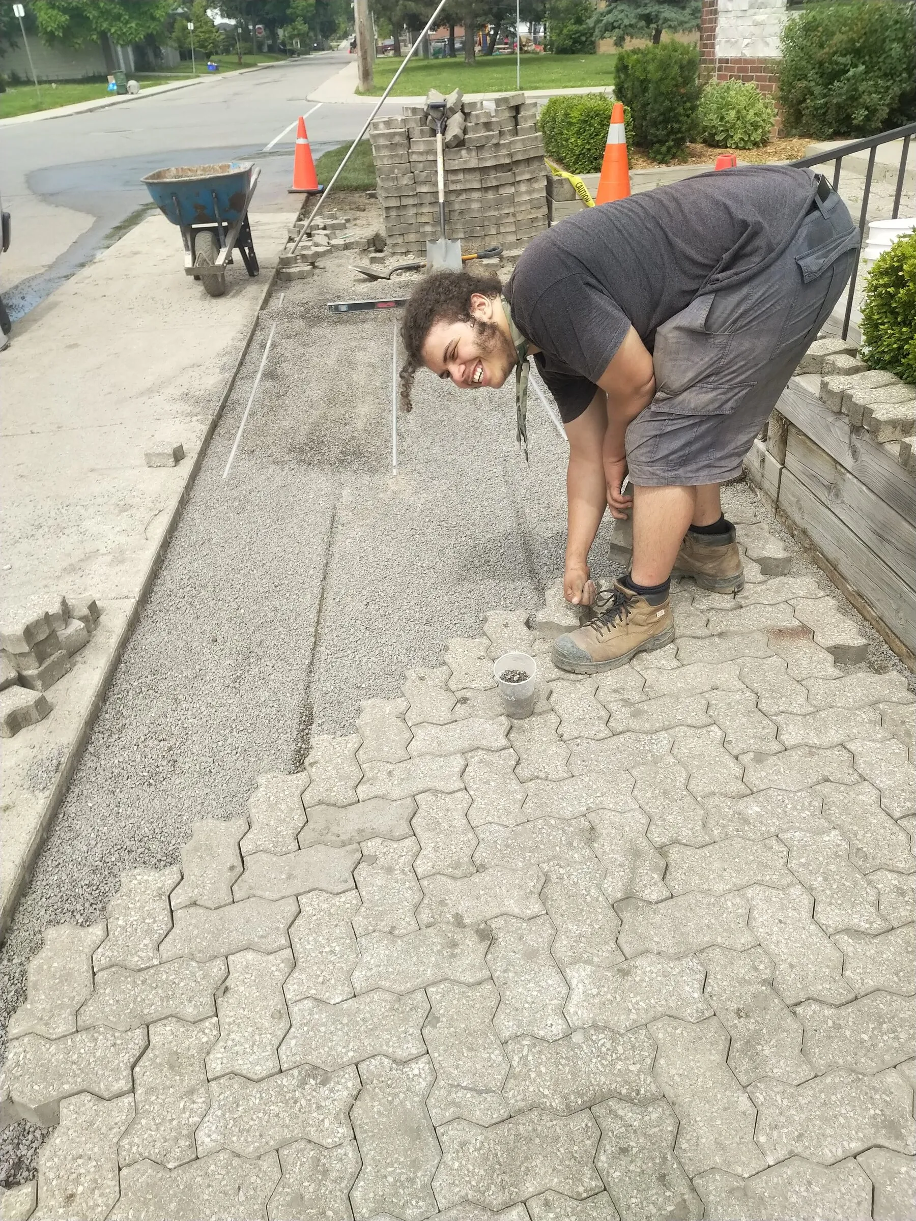 Hardscaping crew working on a residential jobsite