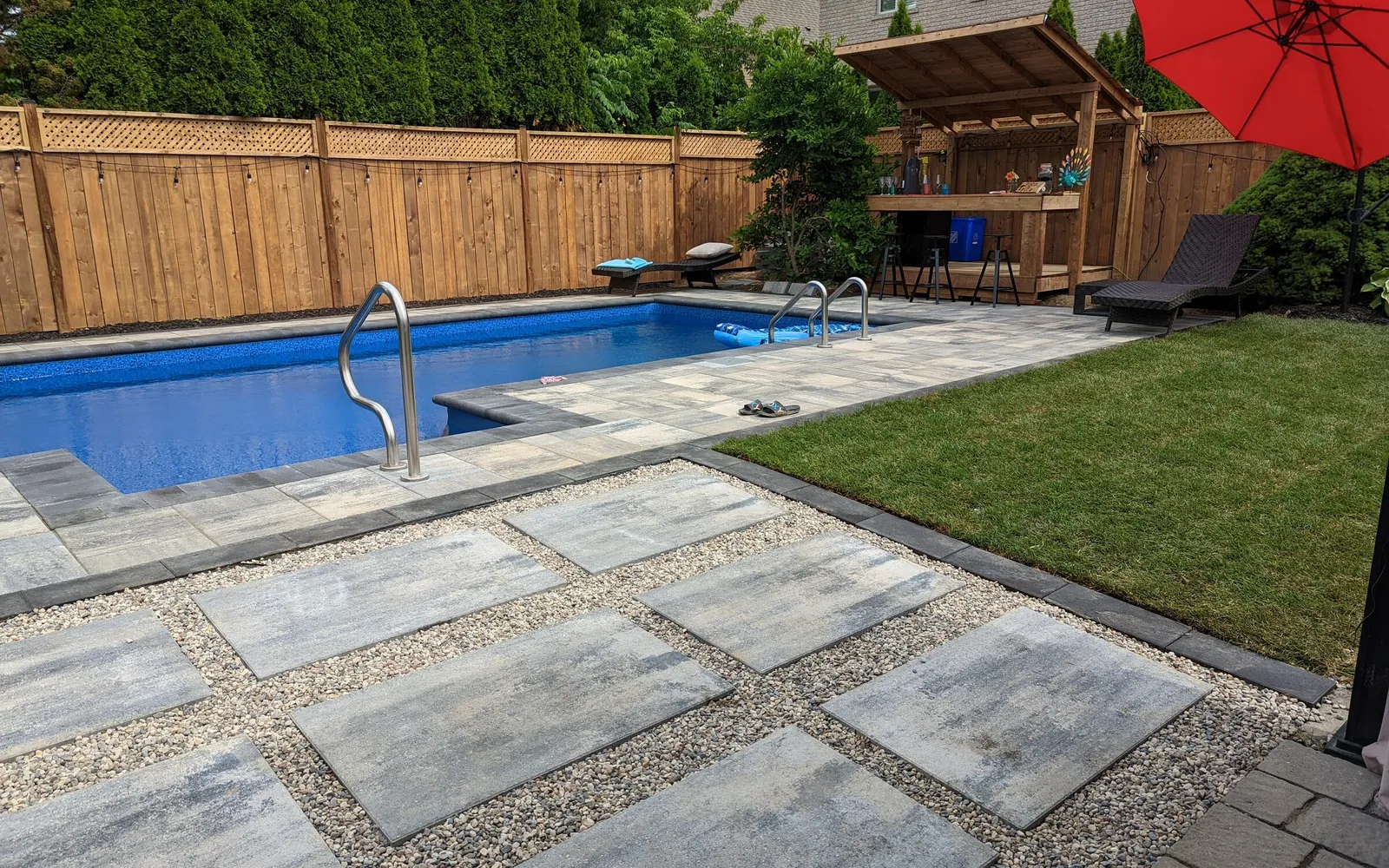 Before and after of a pool installation