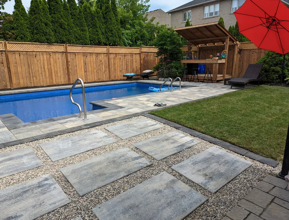 Before and after of a pool installation