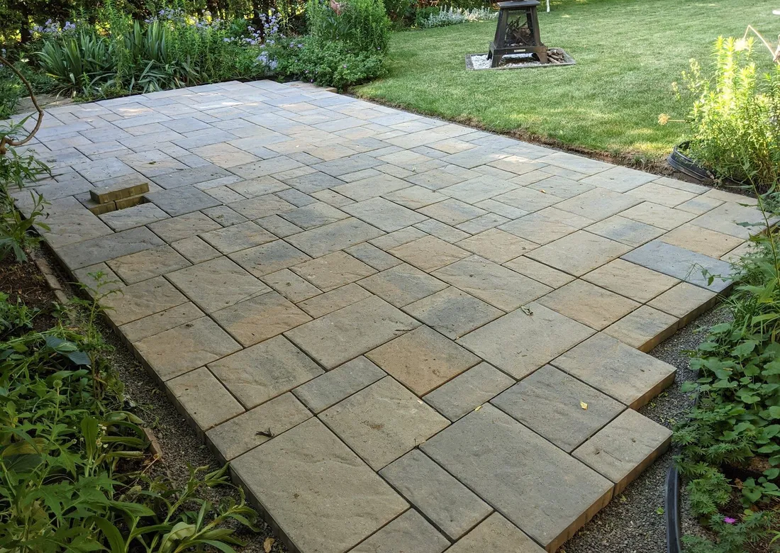 An interlock patio under construction