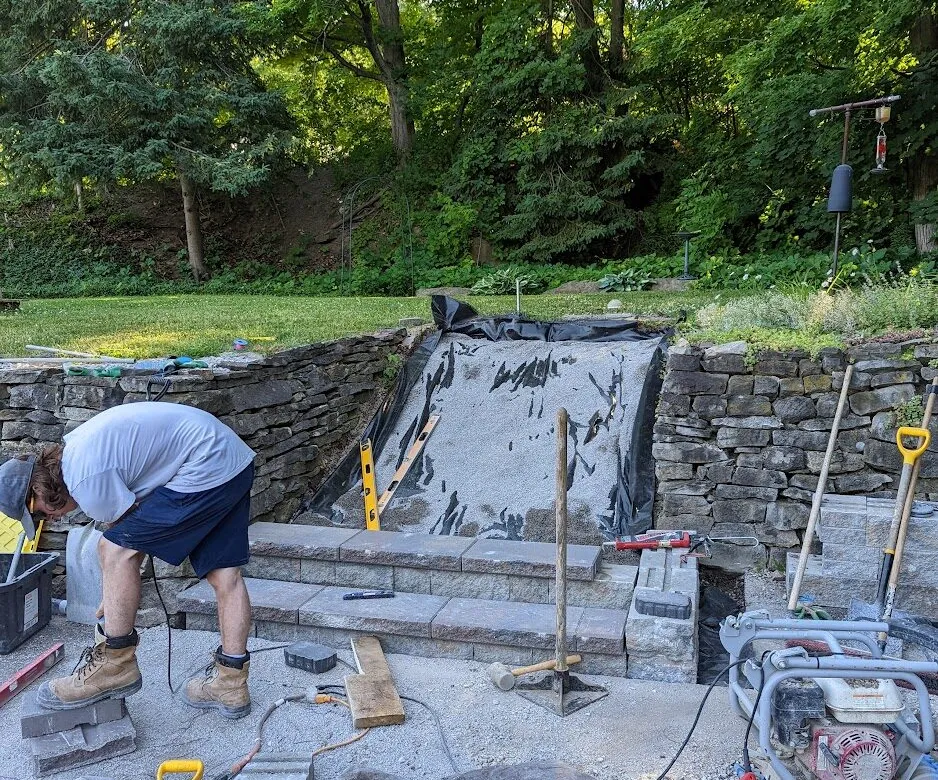 Steps being installed, with 2 in place