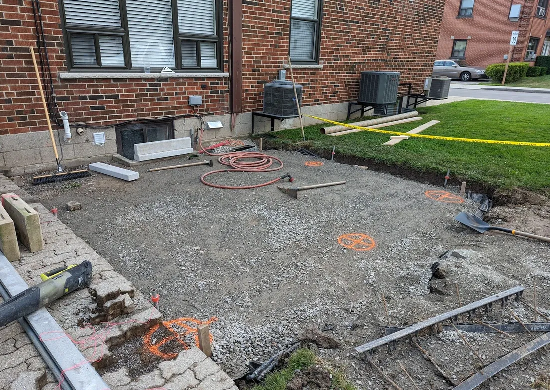 An interlock patio under construction